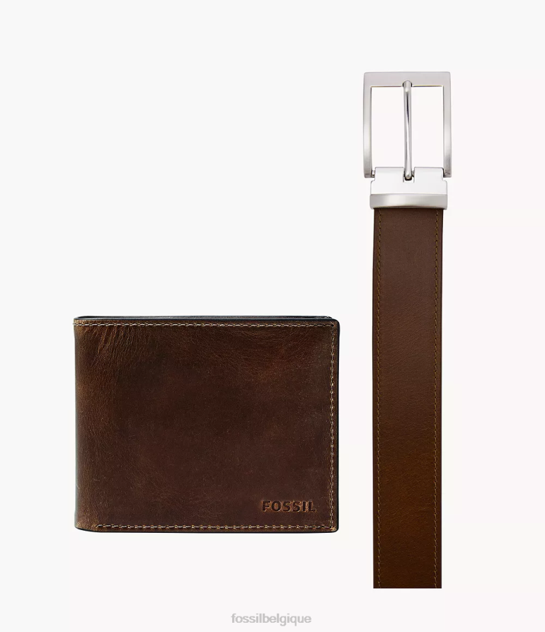 Fossil accessoire Hommes derrick à deux volets avec carte d'identité et coffret cadeau ceinture brun 8V46042027