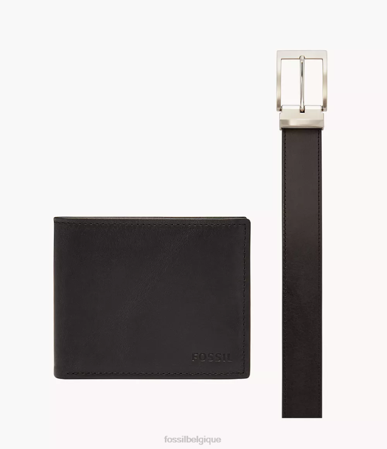 Fossil accessoire Hommes derrick rfid pliable avec flip id et coffret cadeau ceinture noir 8V46042041