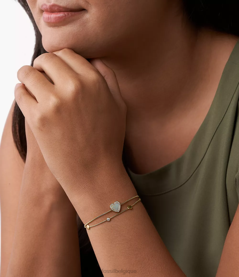 Fossil bijoux femmes bracelet acier inoxydable duo coeur val ton d'or 8V4604986