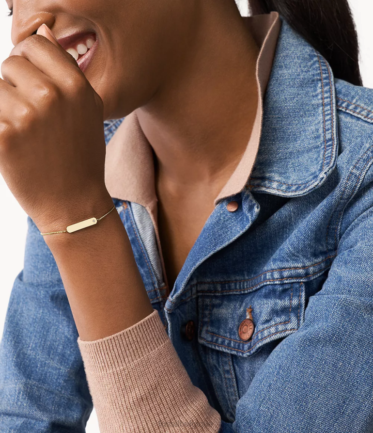 Fossil bijoux femmes bracelet chaîne à barre en acier inoxydable draw ton d'or 8V46041011