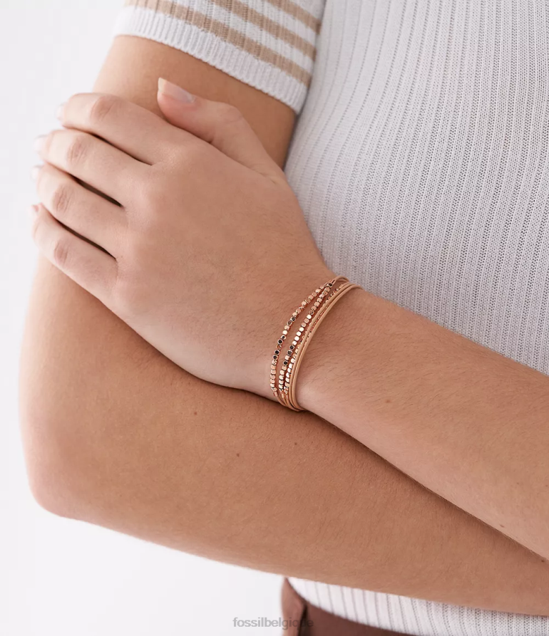 Fossil bijoux femmes bracelet chaîne en cuir tout empilé brun 8V4604981