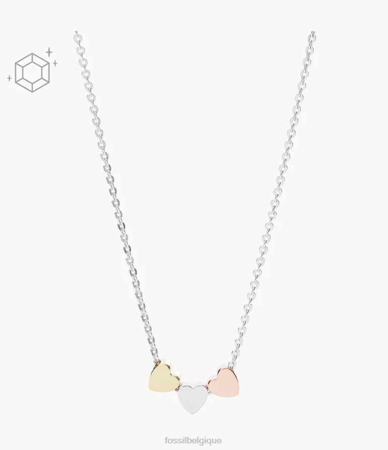 Fossil bijoux femmes Collier en argent sterling tricolore avec cœur pour la fête des mères d'Elliott argent 8V4604935