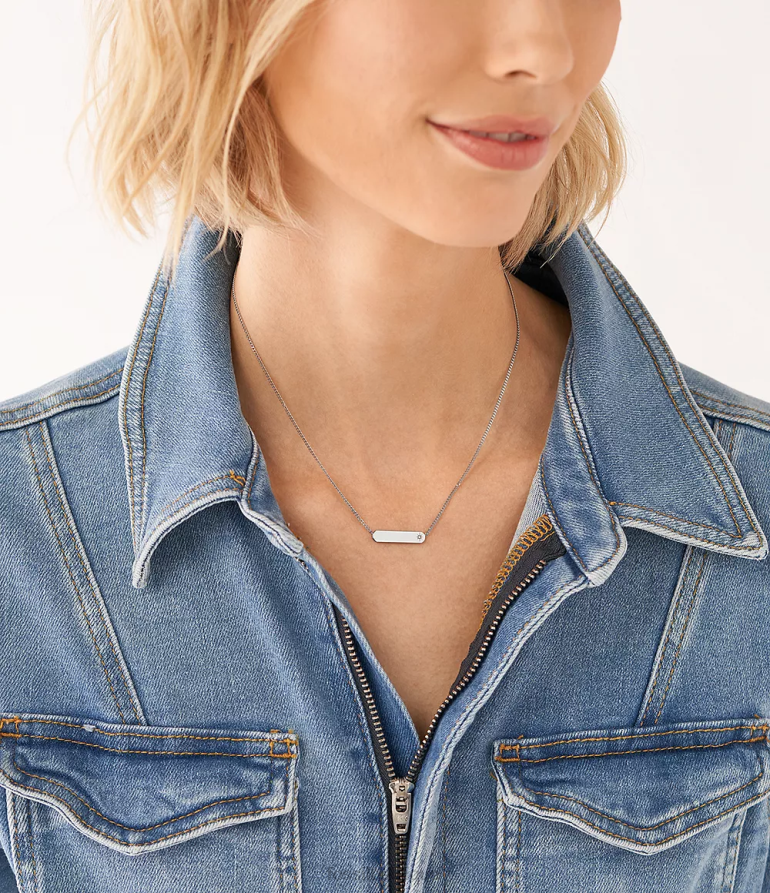 Fossil bijoux femmes collier chaîne à barre en acier inoxydable draw argenté 8V4604919