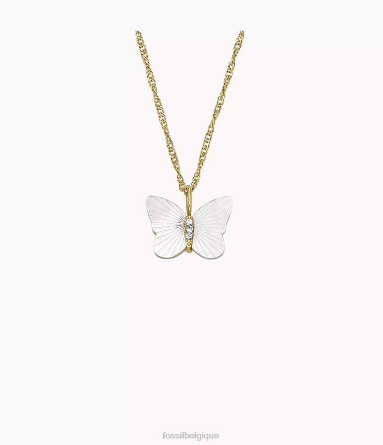Fossil bijoux femmes collier chaîne papillon ailes rayonnantes nacre blanche 8V4604897