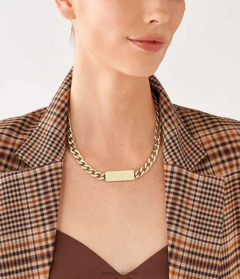 Fossil bijoux femmes collier d'identification en acier inoxydable Drawn ton d'or 8V4604960