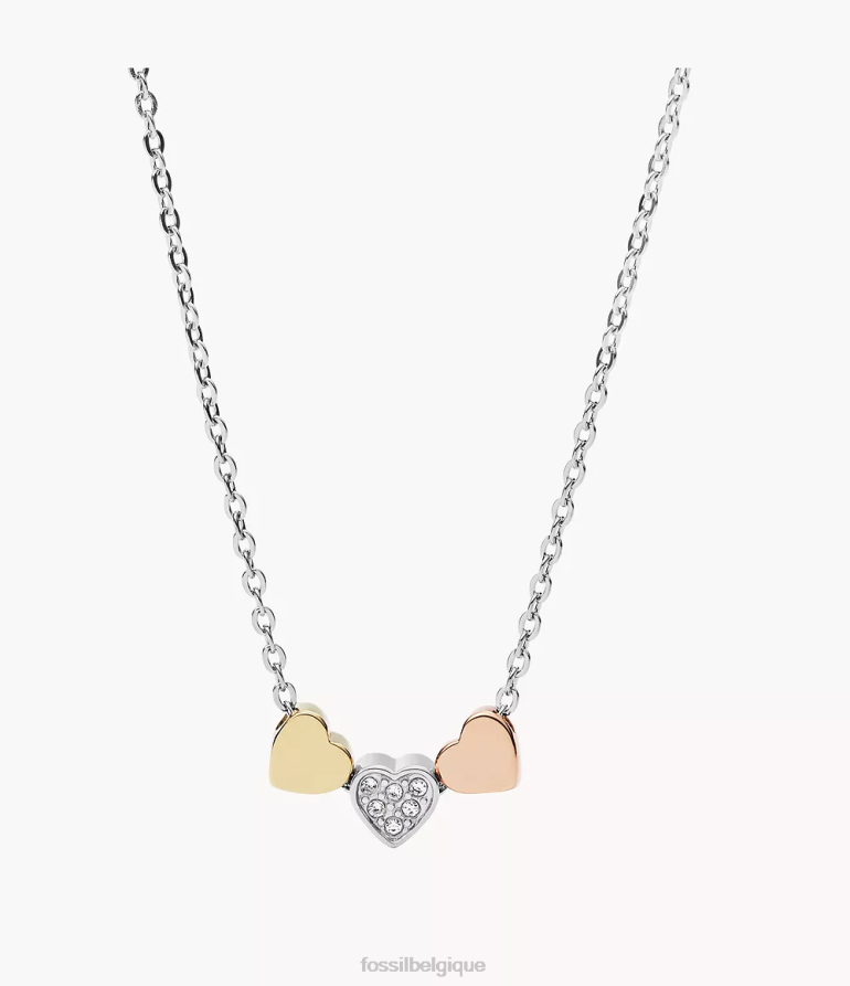 Fossil bijoux femmes collier en acier tricolore coeur Sutton argent 8V4604940