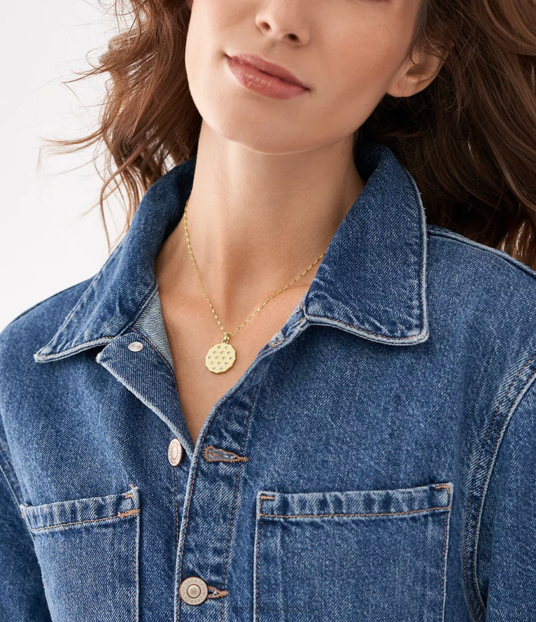 Fossil bijoux femmes collier à pendentif en acier inoxydable à bords festonnés Sadie ton d'or 8V4604913