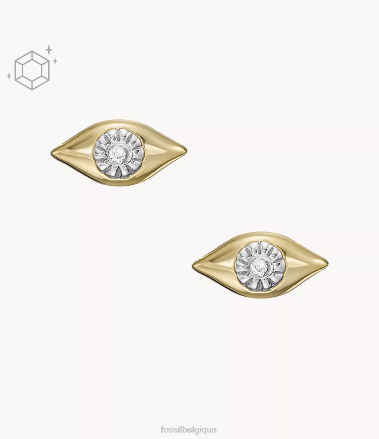 Fossil bijoux femmes Boucles d'oreilles à tige avec diamants cultivés en laboratoire, plaqués 14 carats, mauvais œil or 8V46041082