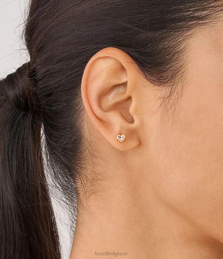 Fossil bijoux femmes Boucles d'oreilles à tige avec diamants cultivés en laboratoire transparents plaqués 14 carats True Love or rose 8V46041056