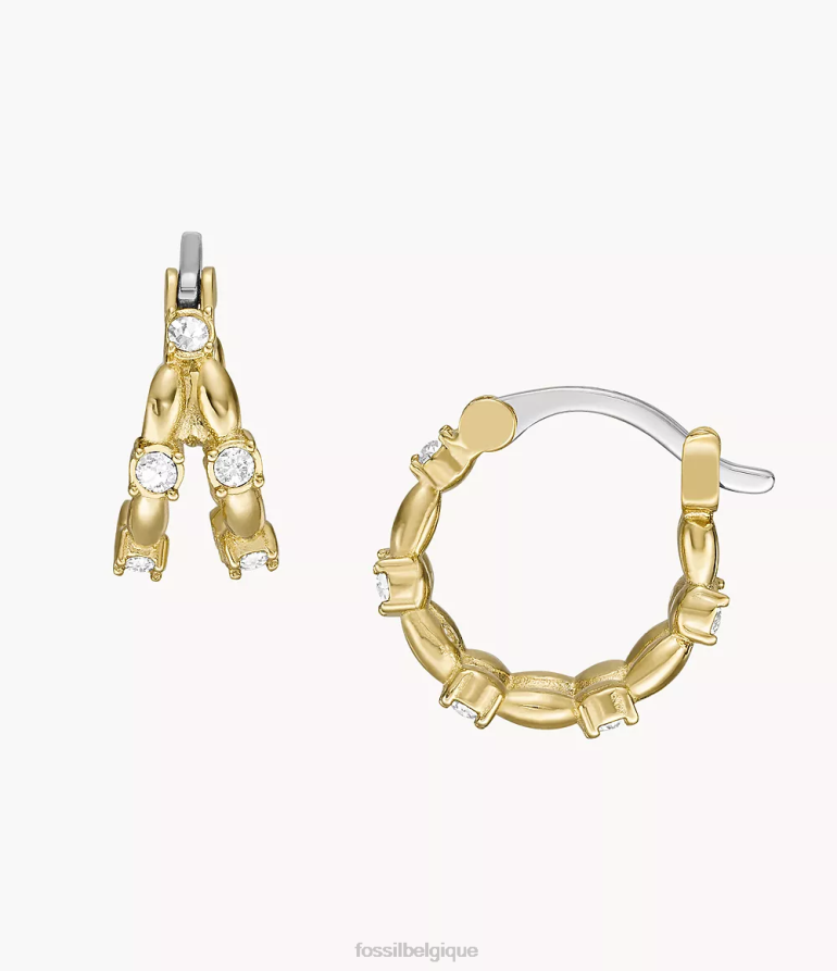 Fossil bijoux femmes boucles d'oreilles créoles en acier inoxydable toutes empilées ton d'or 8V46041072