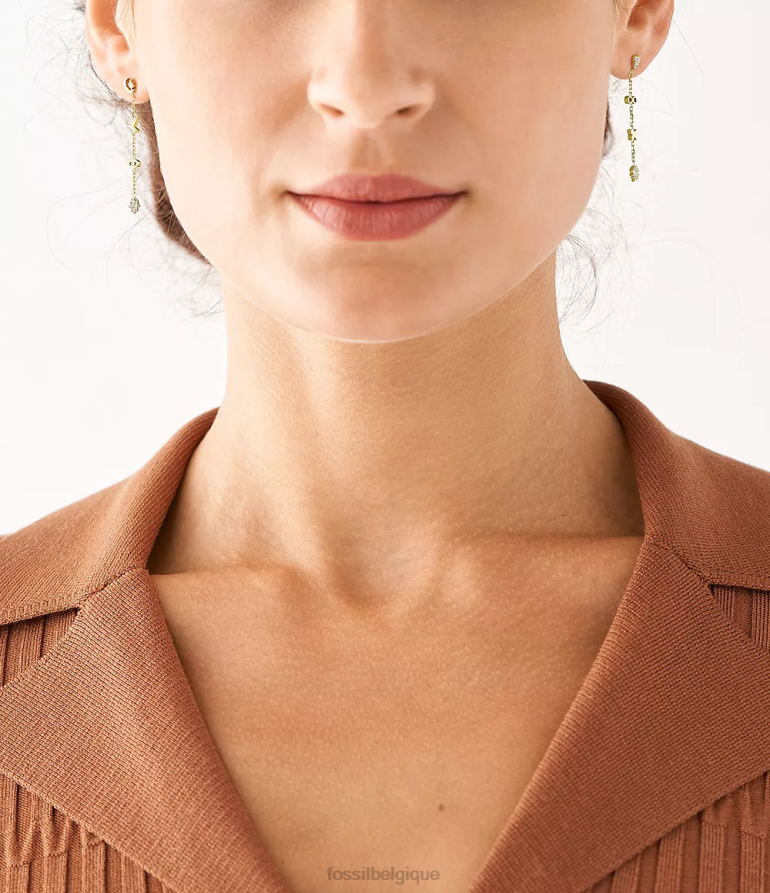 Fossil bijoux femmes boucles d'oreilles pendantes en acier inoxydable icônes Sutton doré 8V46041304