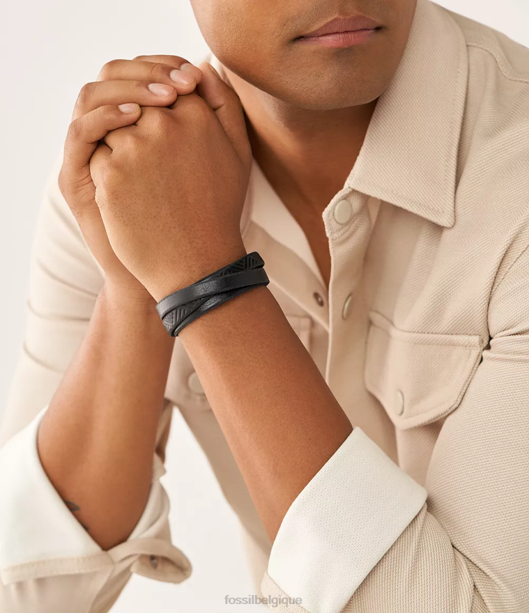 Fossil bijoux Hommes bracelet en cuir noir 8V46041861