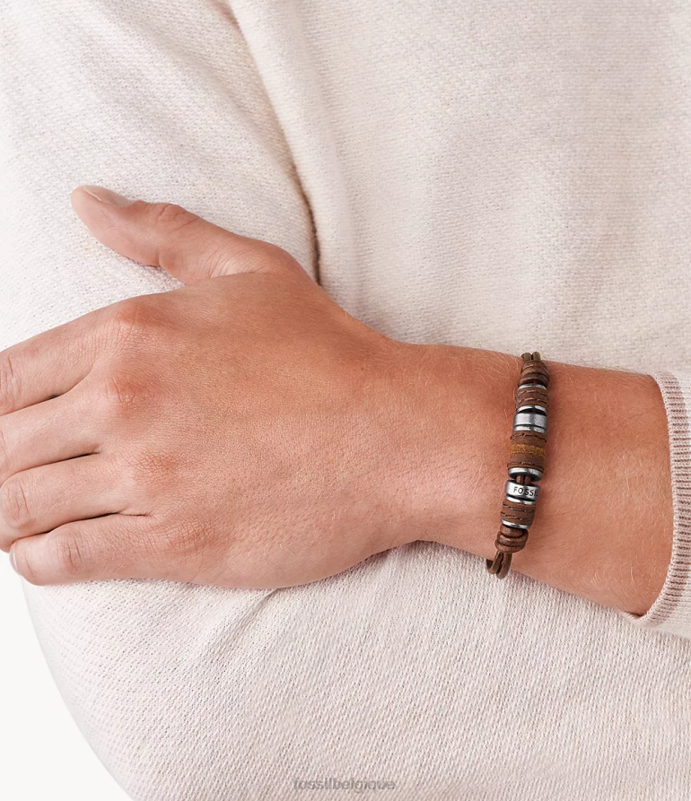 Fossil bijoux Hommes bracelet en cuir rondell brun 8V46041892