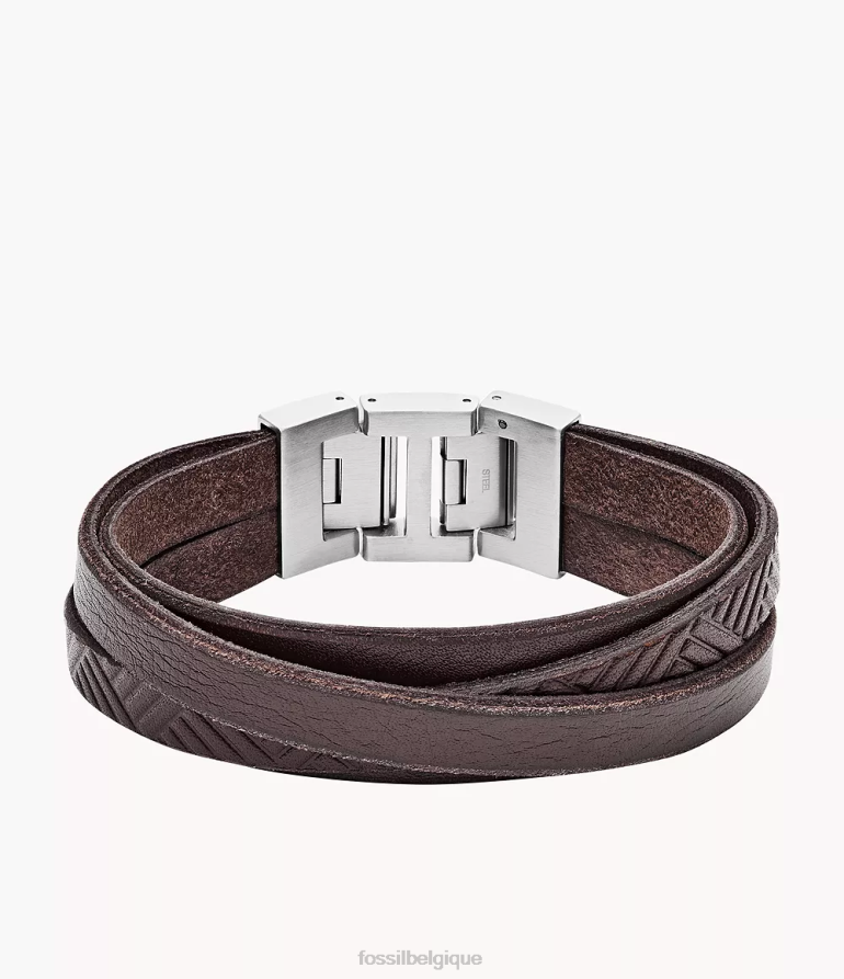 Fossil bijoux Hommes bracelet en cuir texturé brun 8V46041876