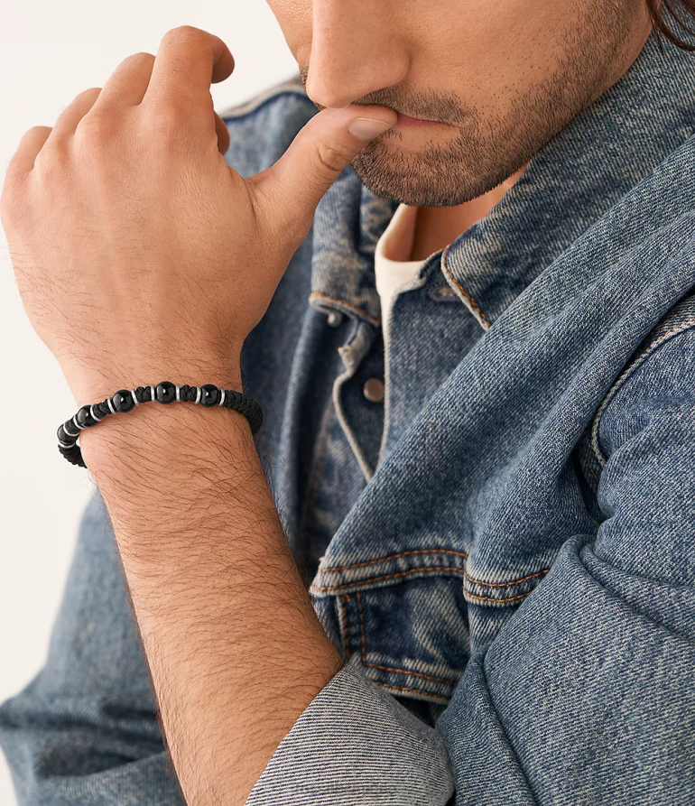 Fossil bijoux Hommes bracelet en perles d'onyx noir 8V46041867