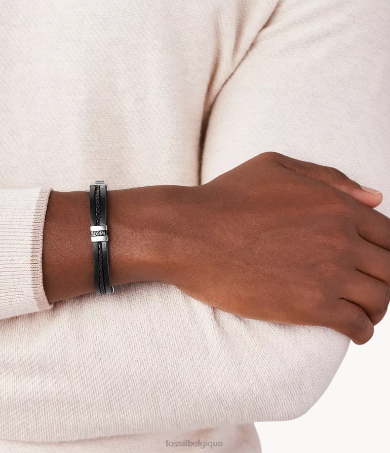Fossil bijoux Hommes bracelet multirangs en cuir Leather Essentials noir 8V46041856