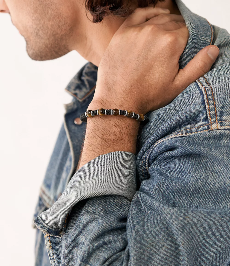 Fossil bijoux Hommes bracelet perlé oeil de tigre 8V46041891