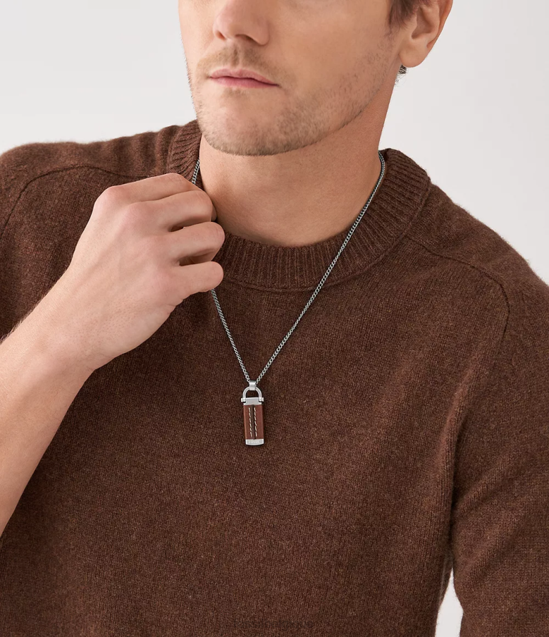 Fossil bijoux Hommes collier à pendentif en acier inoxydable Heritage D-Link brun moyen 8V46041921