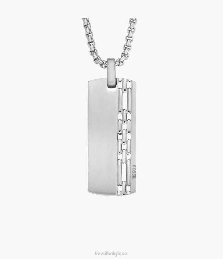 Fossil bijoux Hommes collier plaque d'identité en acier inoxydable argenté 8V46041918