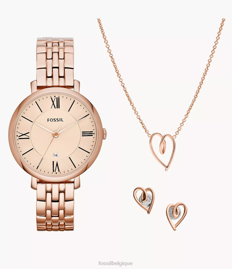 Fossil montre femmes ensemble montre et bijoux en acier inoxydable avec date à trois aiguilles Jacqueline ton doré rose 8V460465