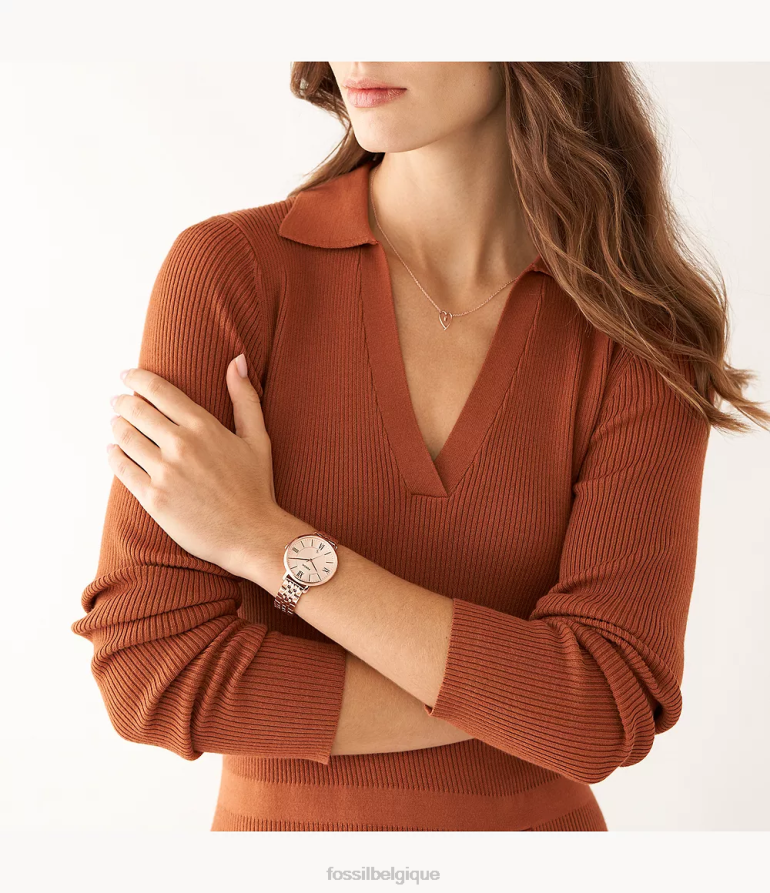 Fossil montre femmes ensemble montre et bijoux en acier inoxydable avec date à trois aiguilles Jacqueline ton doré rose 8V460465