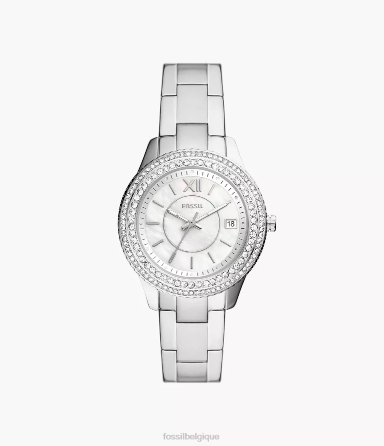 Fossil montre femmes montre Stella à trois aiguilles et date en acier inoxydable argenté 8V460427