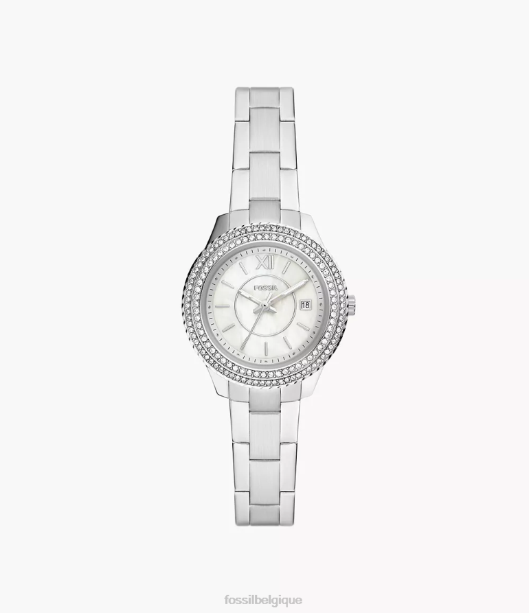 Fossil montre femmes montre Stella à trois aiguilles et date en acier inoxydable argenté 8V460431