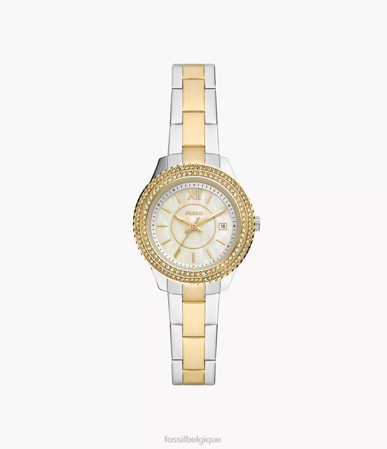 Fossil montre femmes montre Stella à trois aiguilles et date en acier inoxydable deux tons 8V460432