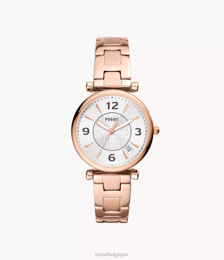 Fossil montre femmes montre carlie à trois aiguilles et date en acier inoxydable ton doré rose 8V460477