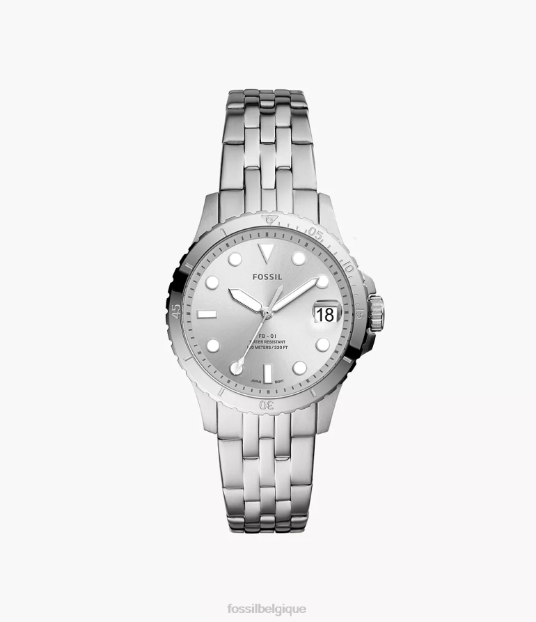 Fossil montre femmes montre fb-01 à trois aiguilles et date en acier inoxydable argenté 8V460428
