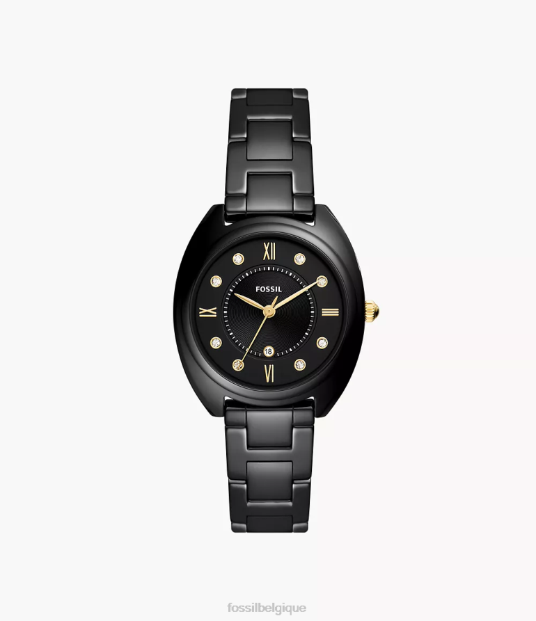 Fossil montre femmes montre gabby date à trois aiguilles en acier inoxydable et céramique noir 8V460483