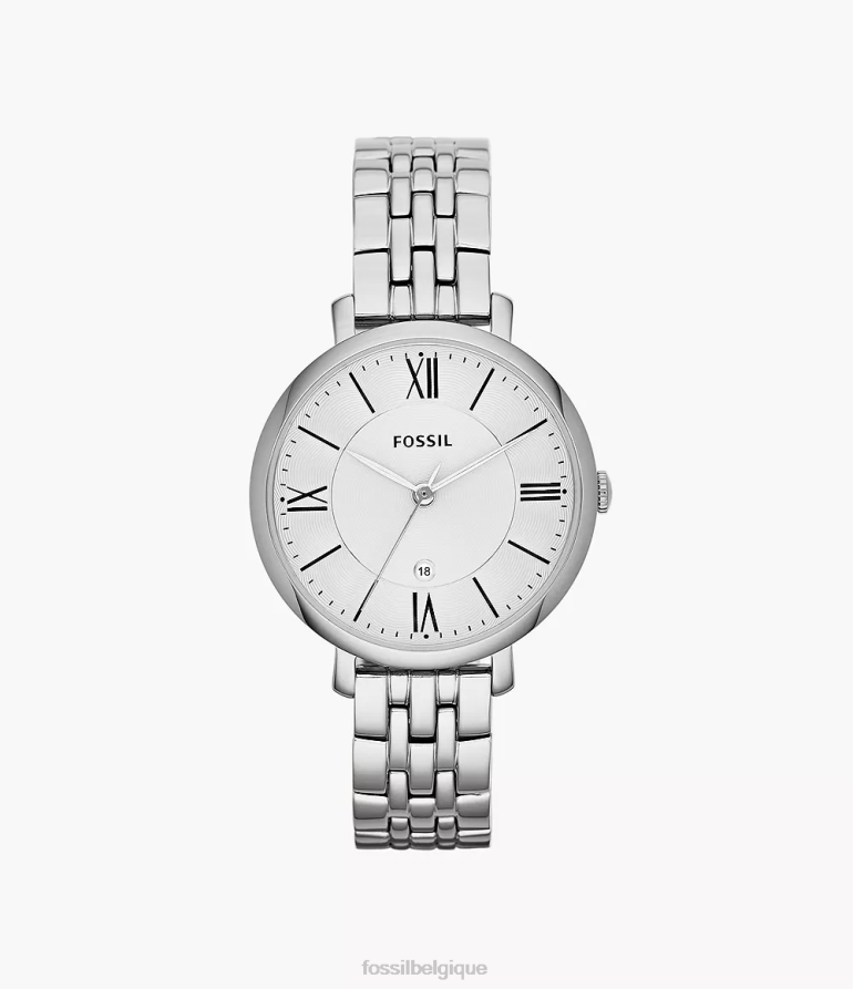 Fossil montre femmes montre jacqueline à trois aiguilles et date en acier inoxydable argent 8V460459