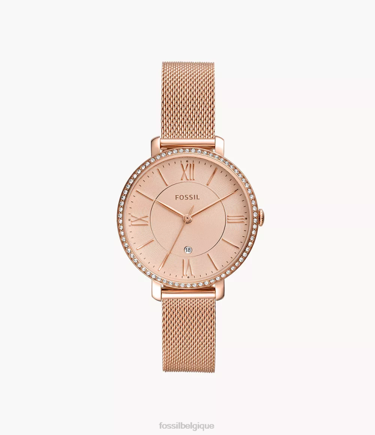 Fossil montre femmes montre jacqueline à trois aiguilles et date en acier inoxydable ton doré rose 8V4604114
