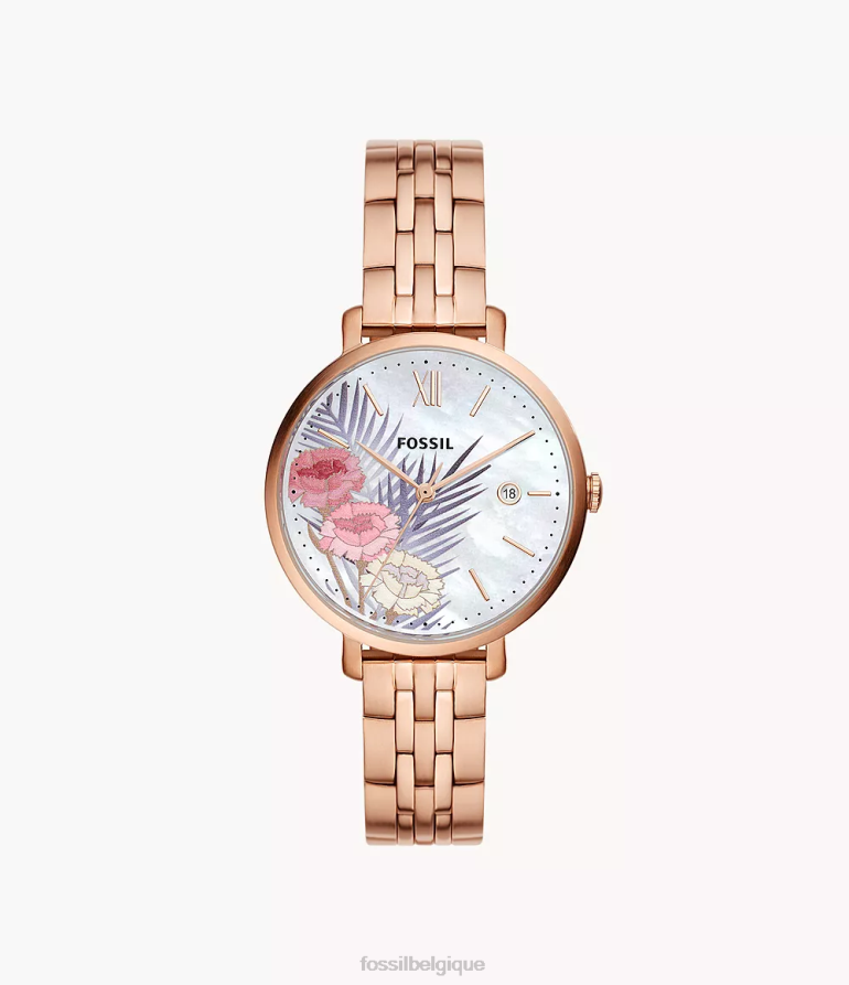 Fossil montre femmes montre jacqueline à trois aiguilles et date en acier inoxydable ton doré rose 8V460443