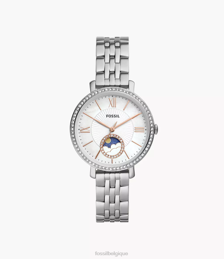 Fossil montre femmes montre multifonction en acier inoxydable jacqueline soleil lune argent 8V460469