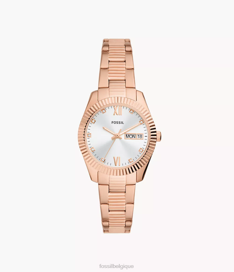 Fossil montre femmes montre scarlette à trois aiguilles jour-date en acier inoxydable ton doré rose 8V4604276