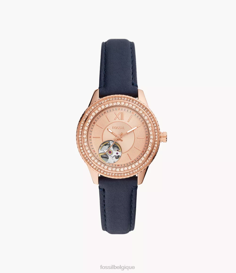 Fossil montre femmes montre automatique Stella en cuir véritable marine 8V460488
