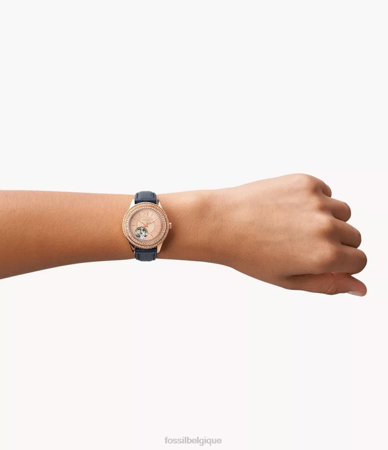 Fossil montre femmes montre automatique Stella en cuir véritable marine 8V460488