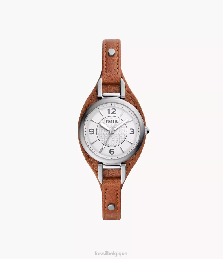 Fossil montre femmes montre carlie en cuir véritable à trois aiguilles brun 8V4604222