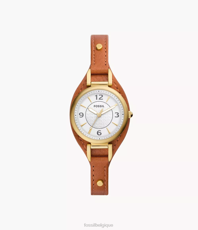 Fossil montre femmes montre carlie en cuir véritable à trois aiguilles brun moyen 8V4604228