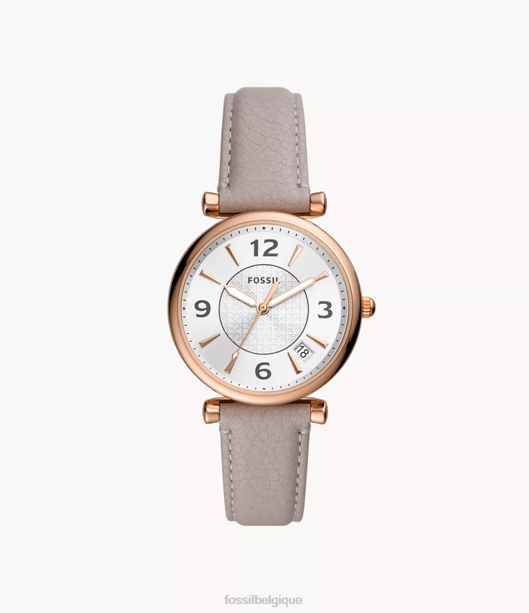 Fossil montre femmes montre carlie en cuir véritable à trois aiguilles et date gris 8V460498