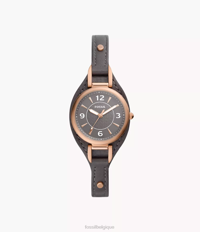Fossil montre femmes montre carlie en cuir véritable à trois aiguilles noir 8V4604218