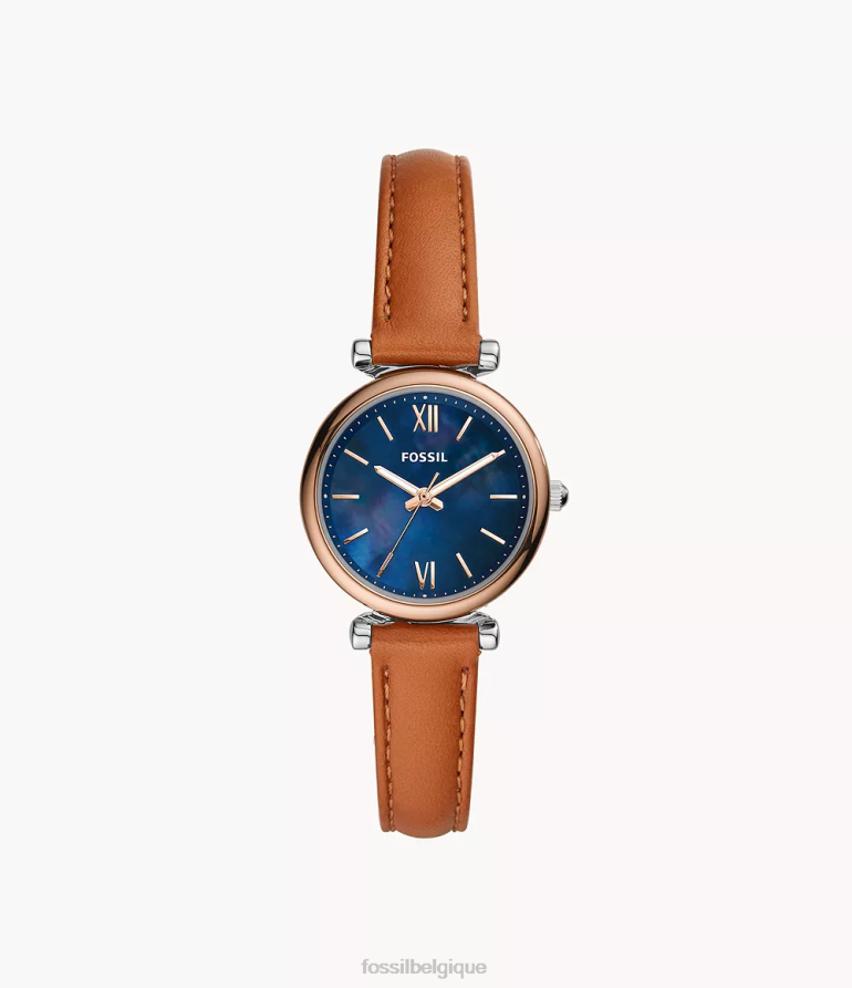 Fossil montre femmes montre carlie mini en cuir à trois aiguilles bronzer 8V460493