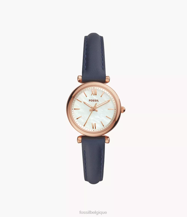 Fossil montre femmes montre carlie mini en cuir à trois aiguilles marine 8V460499