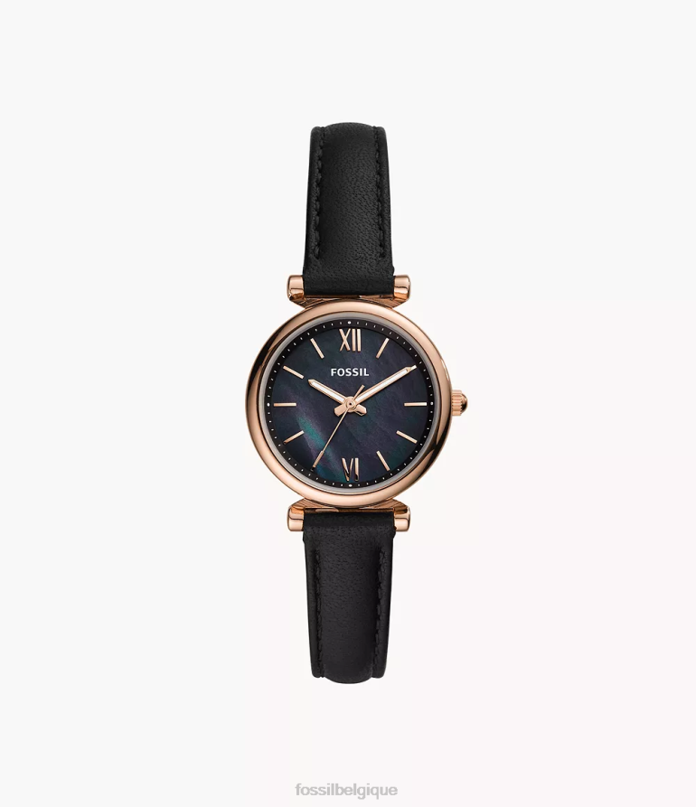Fossil montre femmes montre carlie mini en cuir à trois aiguilles noir 8V460492