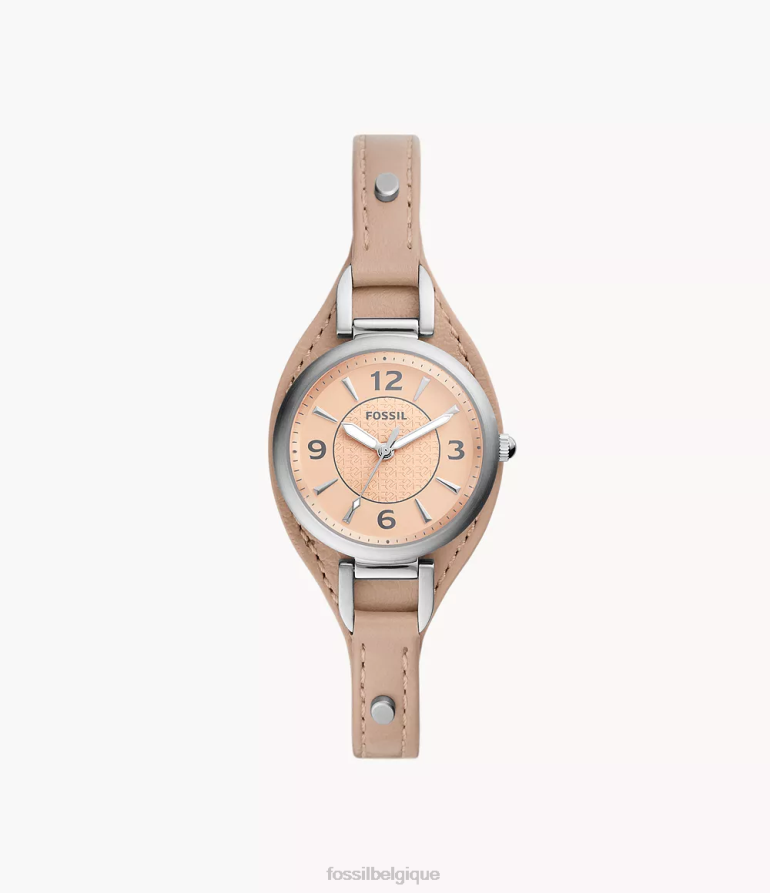 Fossil montre femmes montre carlie à trois aiguilles en cuir beige latté 8V4604223