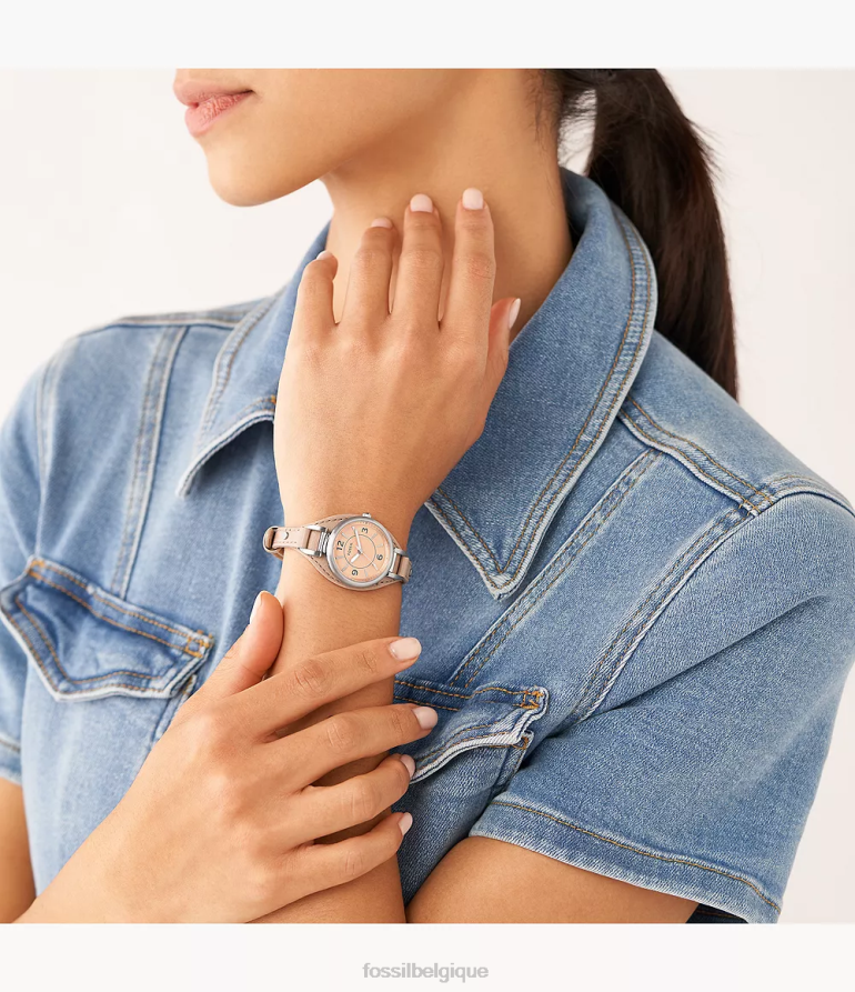 Fossil montre femmes montre carlie à trois aiguilles en cuir beige latté 8V4604223