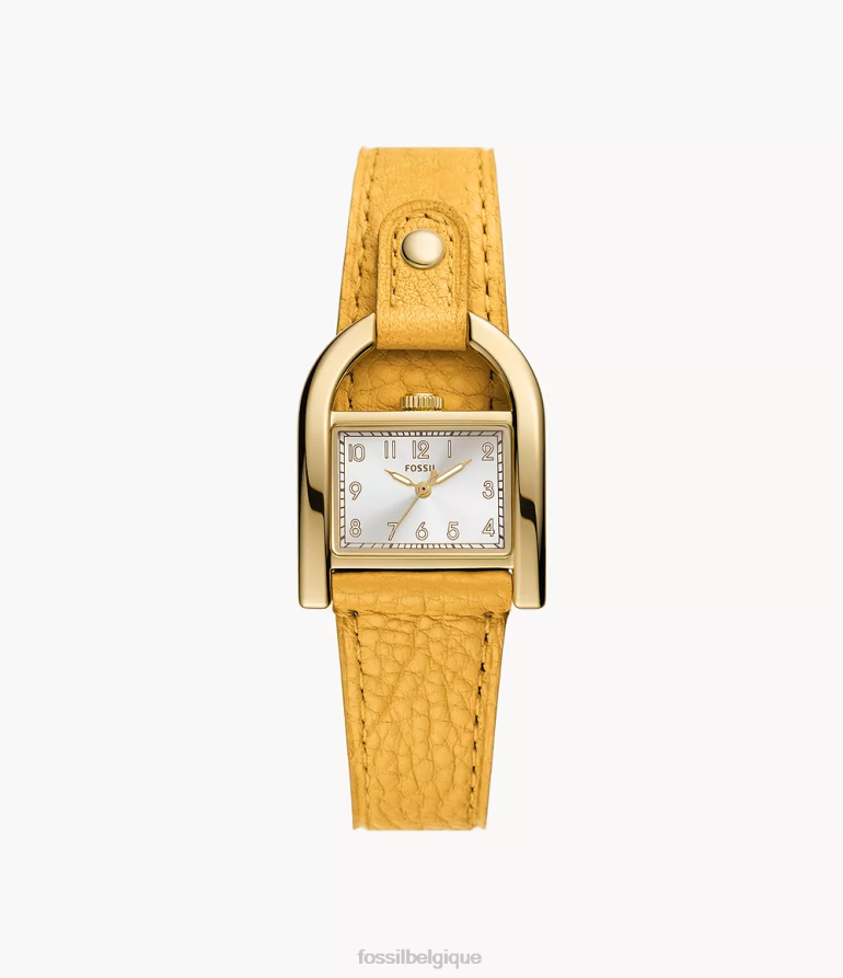 Fossil montre femmes montre harwell en cuir véritable à trois aiguilles jaune 8V4604103