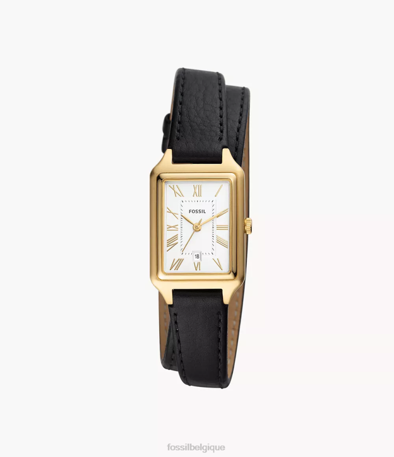 Fossil montre femmes montre raquel en cuir véritable à trois aiguilles et date noir 8V4604107