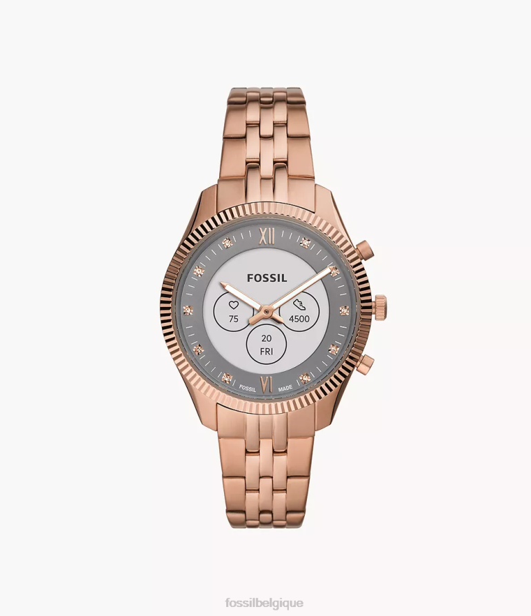Fossil montre femmes montre connectée hybride HR scarlette en acier inoxydable ton doré rose 8V4604274